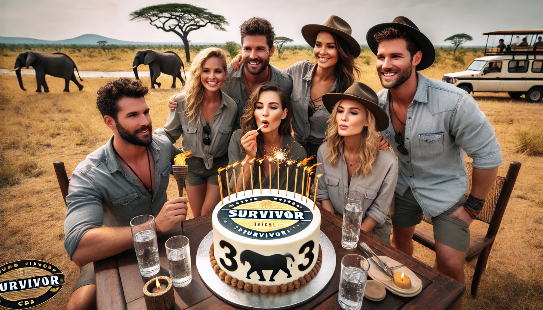 A flawed AI generated image of a Survivor themed birthday party