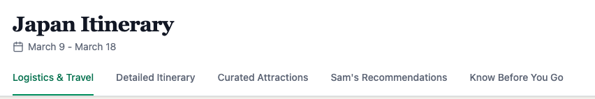 Screenshot of 🗾 Japan Itinerary